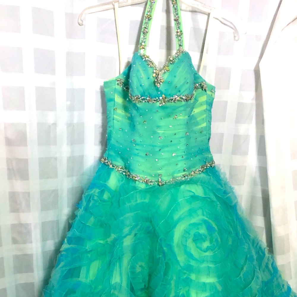 Teal Mermaid Prom Dress | Beaded Rhinestone Corset Gown | Lace-Up Back| Mori Lee